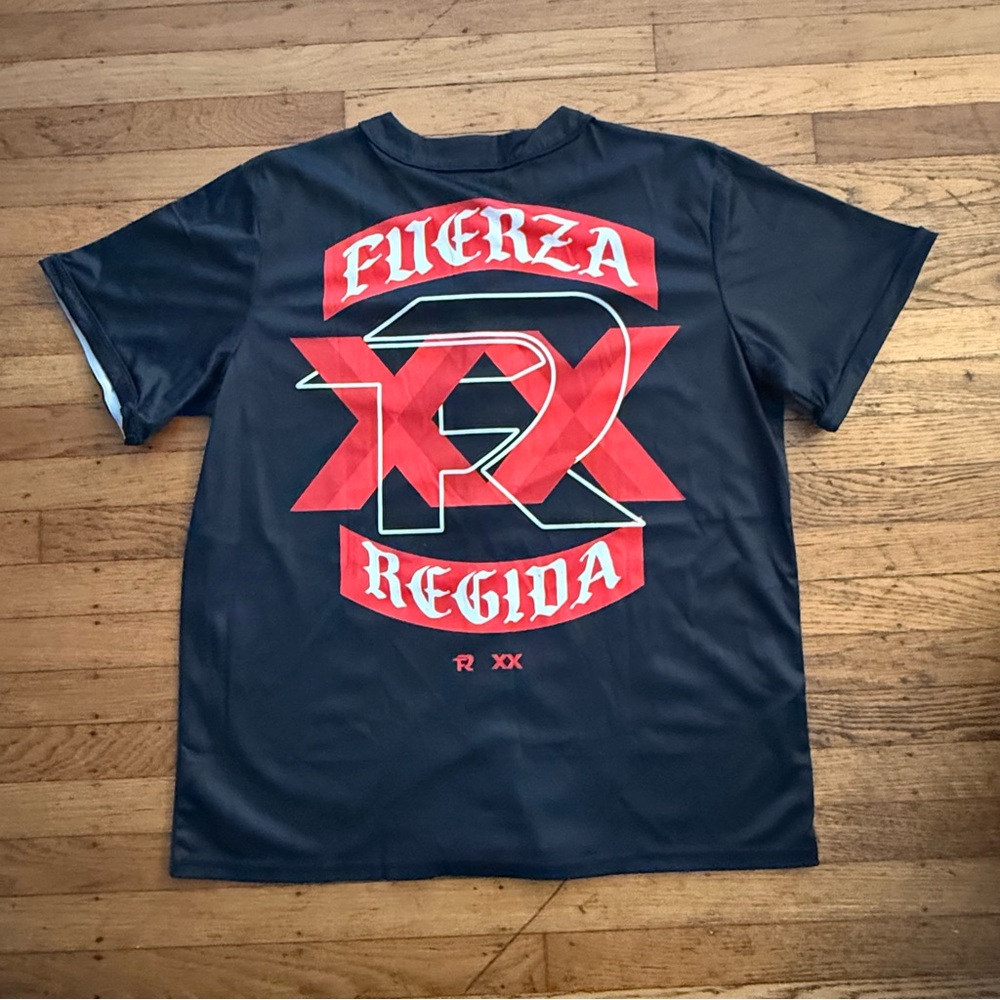 DOS EQUIS Fuerza Regida Band Black Button Front Music Jersey